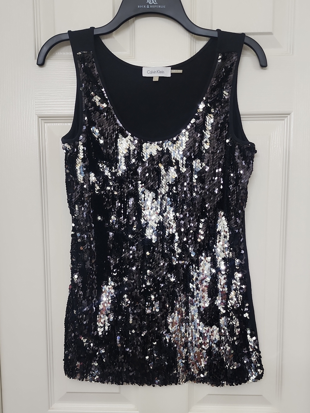 Calvin Klein Black Sequin Scoop Tank